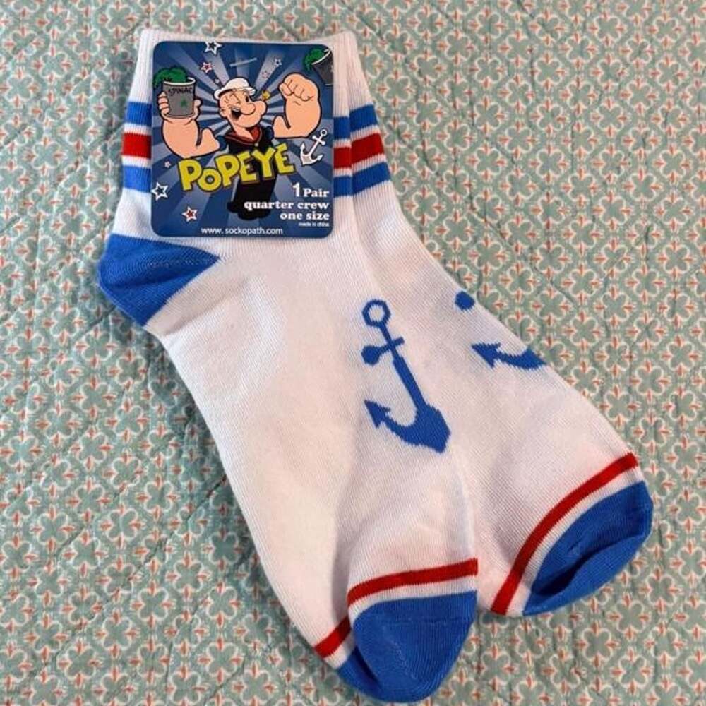 Popeye Quarter Crew Socks Anchor White Blue Red